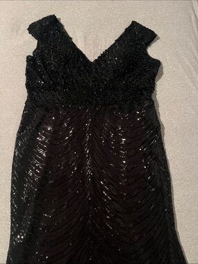 Black Sequin V-Neck Evening Dress